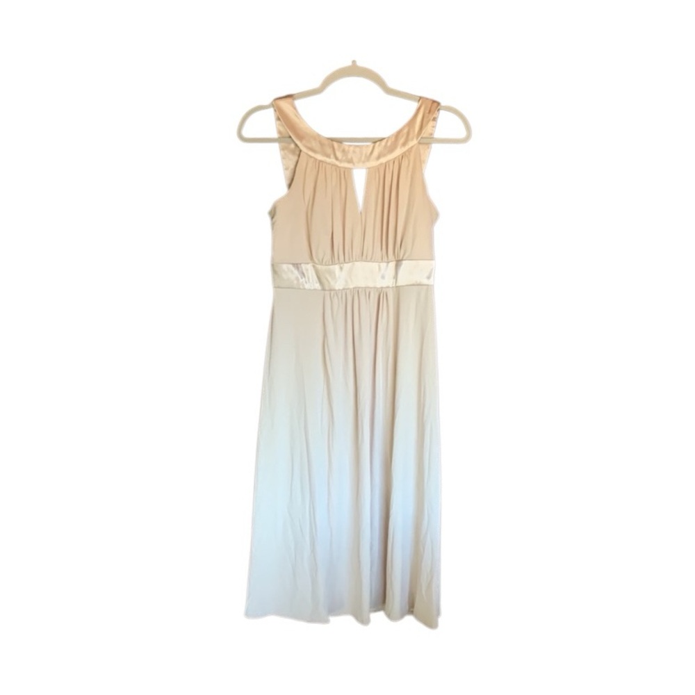 David’s Bridal champagne sleeveless midi dress understated classic size small
